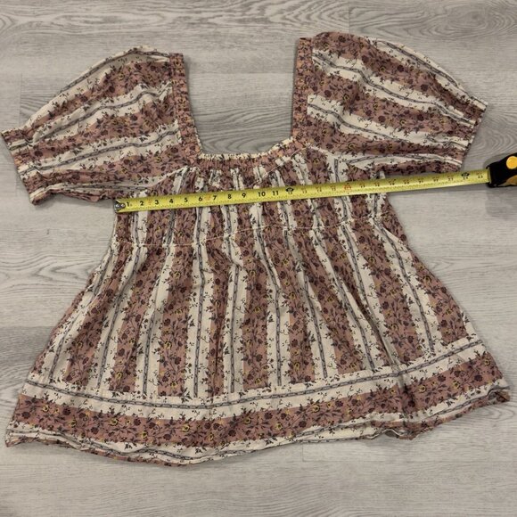 Free People Vintage Lover Blouse Relaxed Cotton Babydoll Cottage Floral Sz M EUC - Picture 4 of 6